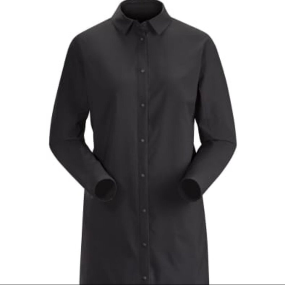 Arc'teryx Contenta Top Women's XL Black Long Sleeve Shirt Dress Snap Up Pockets